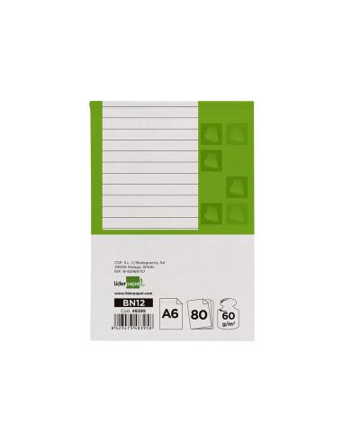 Bloc Notas Liderpapel Horizontal A6 80 Hojas 60G/M2 Perforado