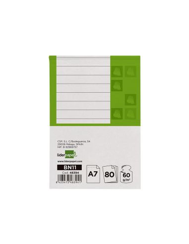 Bloc Notas Liderpapel Horizontal A7 80 Hojas 60G/M2 Perforado