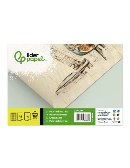 Papel Dibujo Liderpapel 210X297Mm 80G/M2 Milimetrado Pack De 10 Hojas