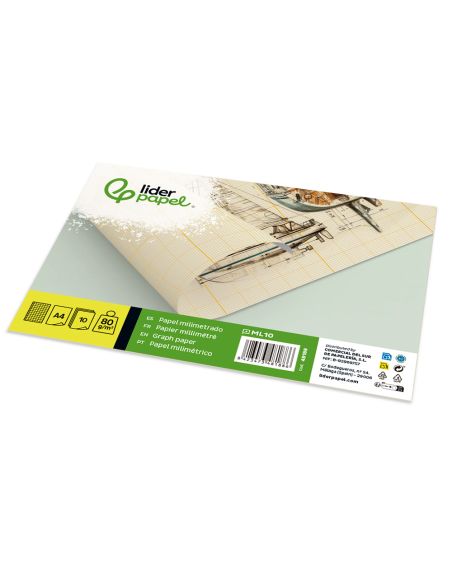 Papel Dibujo Liderpapel 210X297Mm 80G/M2 Milimetrado Pack De 10 Hojas