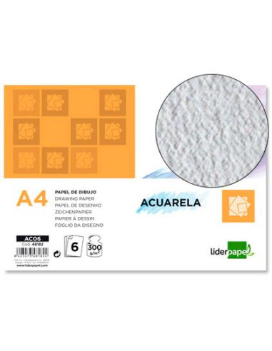 Papel Dibujo Liderpapel 210X297Mm 300G/M2 Acuarela Pack De 6 Hojas
