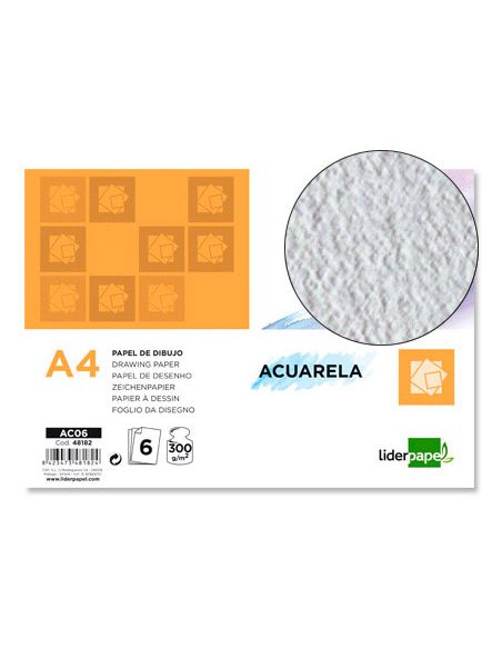 Papel Dibujo Liderpapel 210X297Mm 300G/M2 Acuarela Pack De 6 Hojas