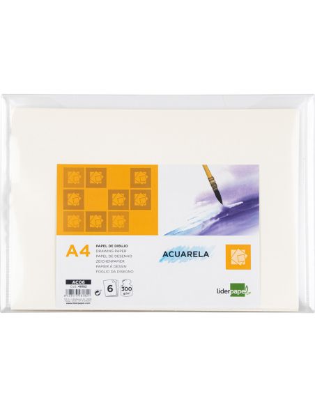 Papel Dibujo Liderpapel 210X297Mm 300G/M2 Acuarela Pack De 6 Hojas