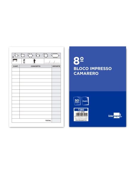 Talonario Liderpapel Camarero 8º Original Y Copia T280