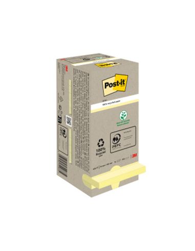 Bloc De Notas Adhesivas Quita Y Pon Reciclada En Torre Post-It 76 X 76 Mm 16 Blocs 654 Reciclado
