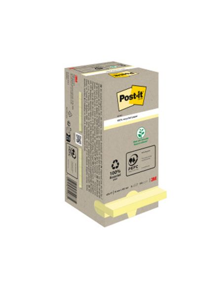 Bloc De Notas Adhesivas Quita Y Pon Reciclada En Torre Post-It 76 X 76 Mm 16 Blocs 654 Reciclado
