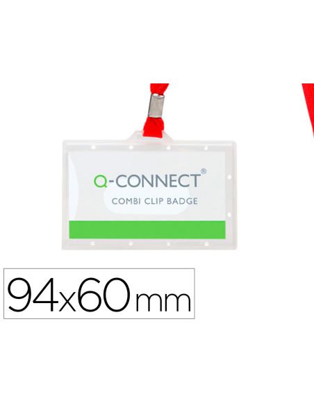 Identificador Q-Connect Kf03303 Con Cordon Plano Rojo Y Apertura Lateral 94X60 Mm