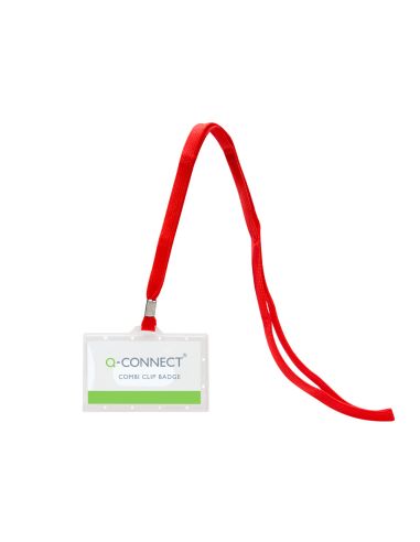 Identificador Q-Connect Kf03303 Con Cordon Plano Rojo Y Apertura Lateral 94X60 Mm