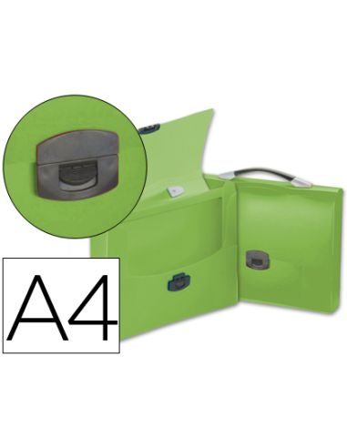 Carpeta Liderpapel Portadocumentos Broche Polipropileno Din A4 Verde Transparente Con Asa