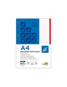 Bloc Encolado Liderpapel Cuadro 5Mm Rojo A4 Natural 100 Hojas 70 G/M2 2