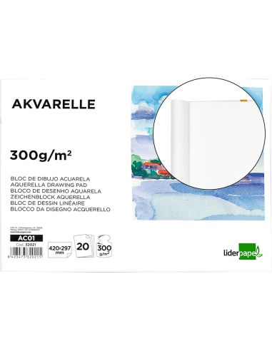 Bloc Dibujo Liderpapel Acuarela Encolado 297X420Mm 20 Hojas 300G M2 Sin Recuadro