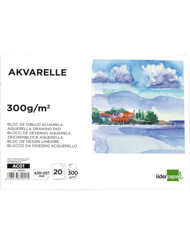 Bloc Dibujo Liderpapel Acuarela Encolado 297X420Mm 20 Hojas 300G M2 Sin Recuadro