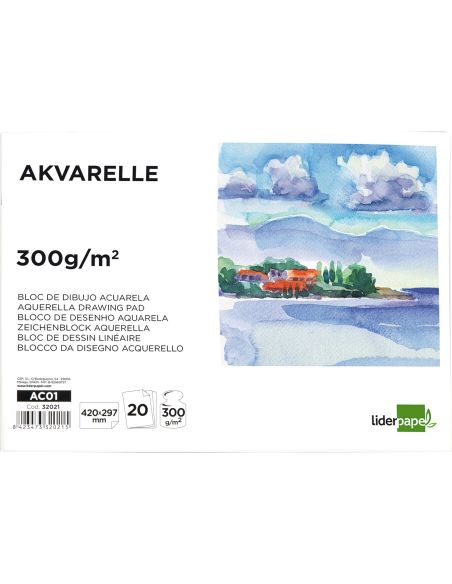 Bloc Dibujo Liderpapel Acuarela Encolado 297X420Mm 20 Hojas 300G M2 Sin Recuadro
