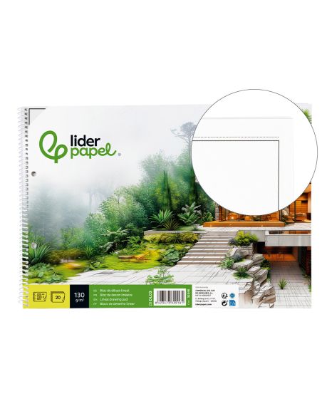 Bloc Dibujo Liderpapel Lineal Espiral 230X325Mm 20 Hojas 130Gr/M2 Con Recuadro 2 Taladros Perforado