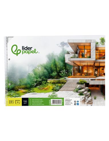 Bloc Dibujo Liderpapel Lineal Espiral 230X325Mm 20 Hojas 130Gr/M2 Con Recuadro 2 Taladros Perforado