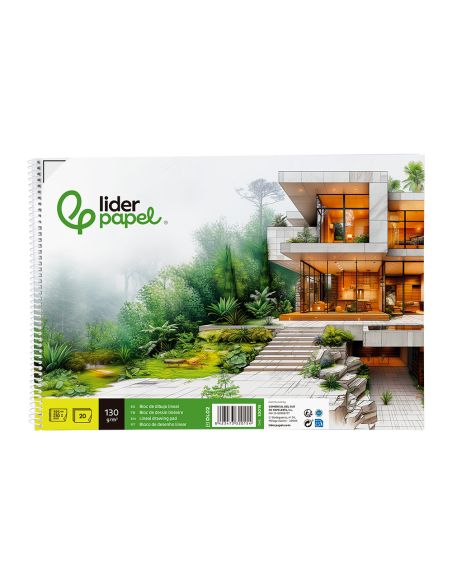 Bloc Dibujo Liderpapel Lineal Arquitectura Espiral 230X325 Mm 20 Hojas 130G/M2 Con Recuadro Perforado