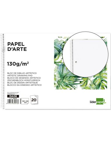 Bloc Dibujo Liderpapel Artistico Espiral 230X325Mm 20 Hojas 130G/M2 Sin Recuadro 2 Taladros Perforado