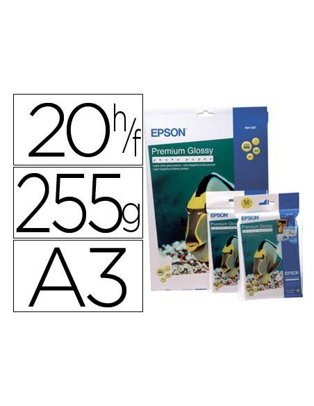 Papel Fotografico Epson Din A3 Premium Glossy 255 Gr Pack De 20 Hojas|Libreriasalesiana