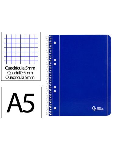 Cuaderno Espiral Liderpapel A5 Micro Serie Azul Tapa Blanda 80H 75Gr Cuadro5Mm 6 Talad Ros Azul