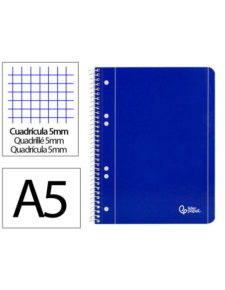 Cuaderno Espiral Liderpapel A5 Micro Serie Azul Tapa Blanda 80H 75Gr Cuadro5Mm 6 Talad Ros Azul