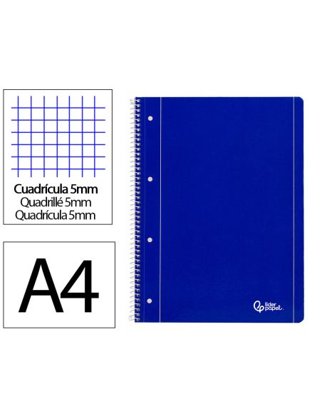Cuaderno Espiral Liderpapel A4 Micro Serie Azul Tapa Blanda 80H 75Gr Cuadro 5Mm Con Mar Gen 4 Taladros Azul