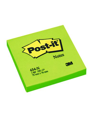 Bloc De Notas Adhesivas Quita Y Pon Post-It 76X76 Mm Verde Neon Con 100 Hojas