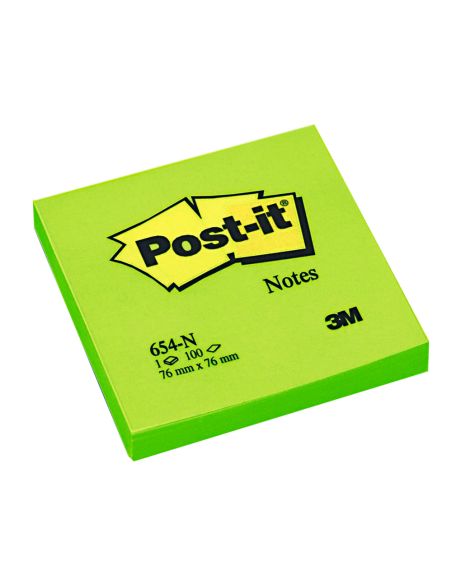 Bloc De Notas Adhesivas Quita Y Pon Post-It 76X76 Mm Verde Neon Con 100 Hojas