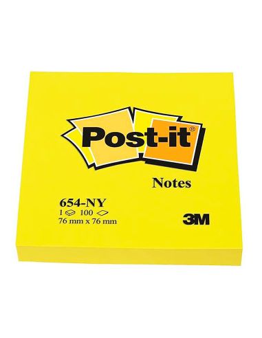 Bloc De Notas Adhesivas Quita Y Pon Post-It 76X76 Mm Amarillo Neon Con 100 Hojas