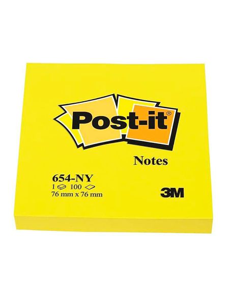 Bloc De Notas Adhesivas Quita Y Pon Post-It 76X76 Mm Amarillo Neon Con 100 Hojas