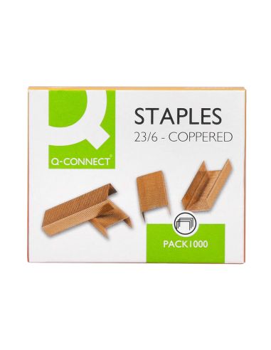 Grapas Q-Connect Nº 23/6 Cobreadas Caja De 1000 Unidades
