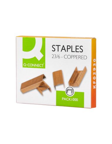 Grapas Q-Connect Nº 23/6 Cobreadas Caja De 1000 Unidades