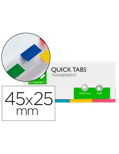 Banderitas Separadoras Q-Connect 25X45 Mm Transparentes Y Color Pack De 4 Con 40 Hojas