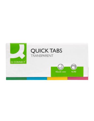 Banderitas Separadoras Q-Connect 25X45 Mm Transparentes Y Color Pack De 4 Con 40 Hojas