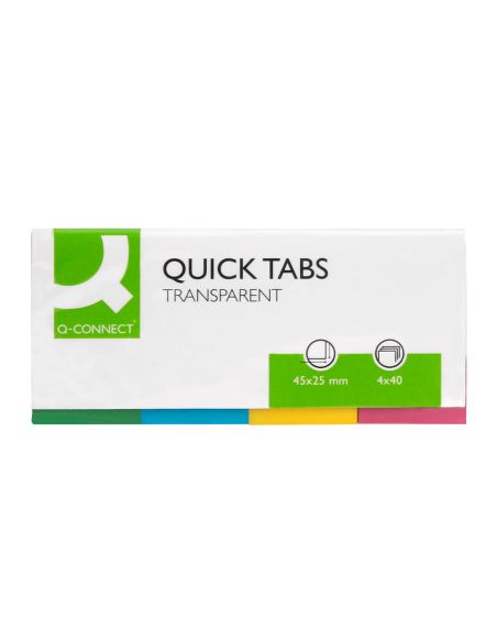 Banderitas Separadoras Q-Connect 25X45 Mm Transparentes Y Color Pack De 4 Con 40 Hojas