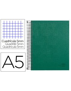 Cuaderno Espiral Liderpapel A5 Micro Papercoat Tapa Forrada 140H 75Gr Cuadro5Mm 5 Banda S 6 Taladros Verde
