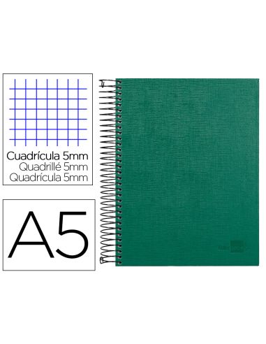 Cuaderno Espiral Liderpapel A5 Micro Papercoat Tapa Forrada 140H 75Gr Cuadro5Mm 5 Banda S 6 Taladros Verde