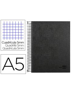 Cuaderno Espiral Liderpapel A5 Micro Papercoat Tapa Forrada 140H 75Gr Cuadro5Mm 5 Banda S 6 Taladros Negro