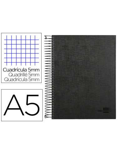 Cuaderno Espiral Liderpapel A5 Micro Papercoat Tapa Forrada 140H 75Gr Cuadro5Mm 5 Banda S 6 Taladros Negro