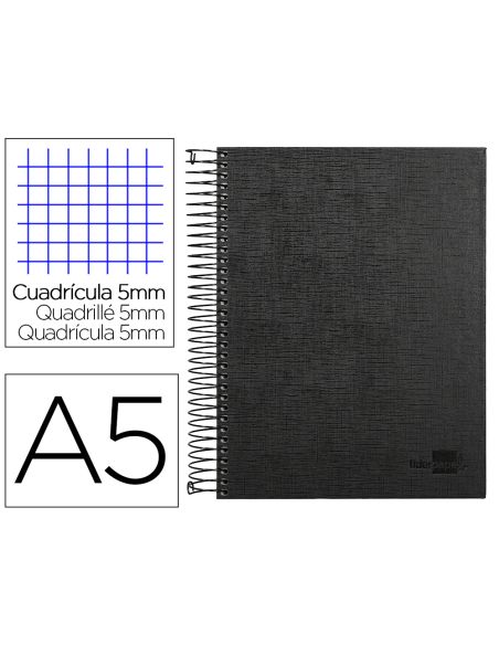 Cuaderno Espiral Liderpapel A5 Micro Papercoat Tapa Forrada 140H 75Gr Cuadro5Mm 5 Banda S 6 Taladros Negro
