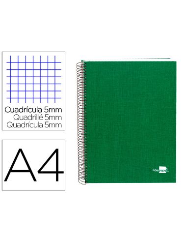 Cuaderno Espiral Liderpapel A4 Micro Papercoat Tapa Forrada 140H 75Gr Cuadro5Mm 5 Banda S 4 Taladros Verde