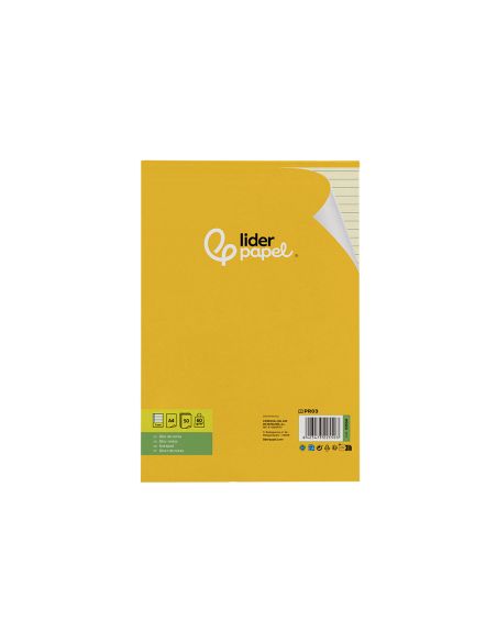 Bloc Notas Liderpapel Encolado A4 Rayado Horizontal 50 Hojas 80 Gr Color Amarillo