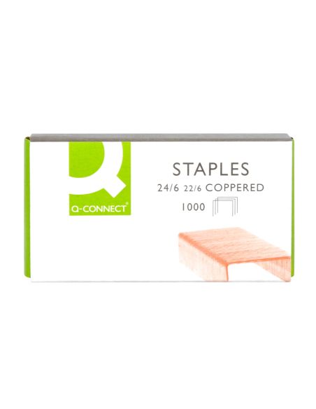 Grapas Q-Connect Nº 22/6 24/6 Cobreadas Caja De 1000 Unidades
