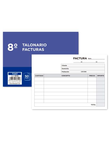 Talonario Liderpapel Facturas 8º Original Y Copia T247 Apaisado Sin I.V.A