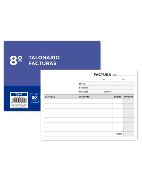 Talonario Liderpapel Facturas 8º Original Y Copia T247 Apaisado Sin I.V.A
