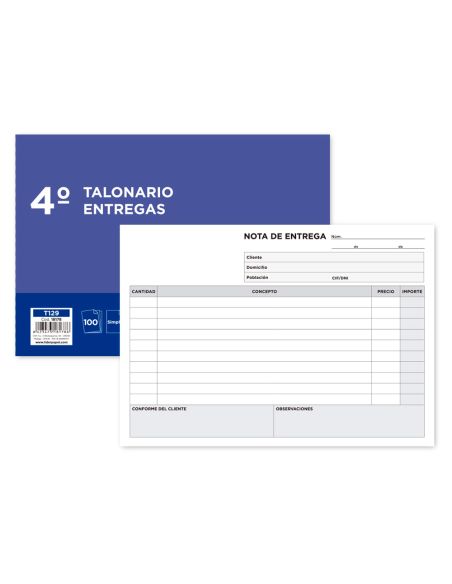 Talonario Liderpapel Entregas Cuarto Original T129 Apaisado