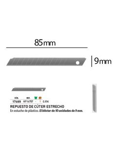Repuesto Cuter Q-Connect Estrecho Para Modelos Kf10631/Kf00234/Kf10940/Kf10938/Kf10934 Cuchilla 9 Mm Blister 10 Und 2