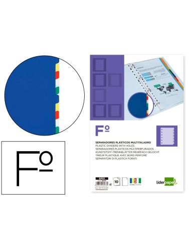 Separador Liderpapel Plastico Juego De 10 Separadores Folio 16 Taladros
