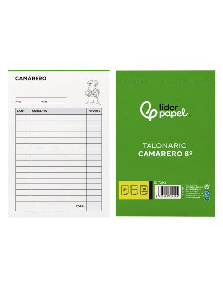 Talonario Liderpapel Camarero 8º Original Y Copia T202