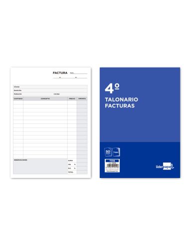 Talonario Liderpapel Facturas Cuarto Original Y 2 Copias T316 Con I.V.A.