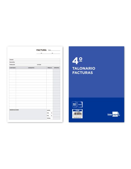 Talonario Liderpapel Facturas Cuarto Original Y 2 Copias T316 Con I.V.A.